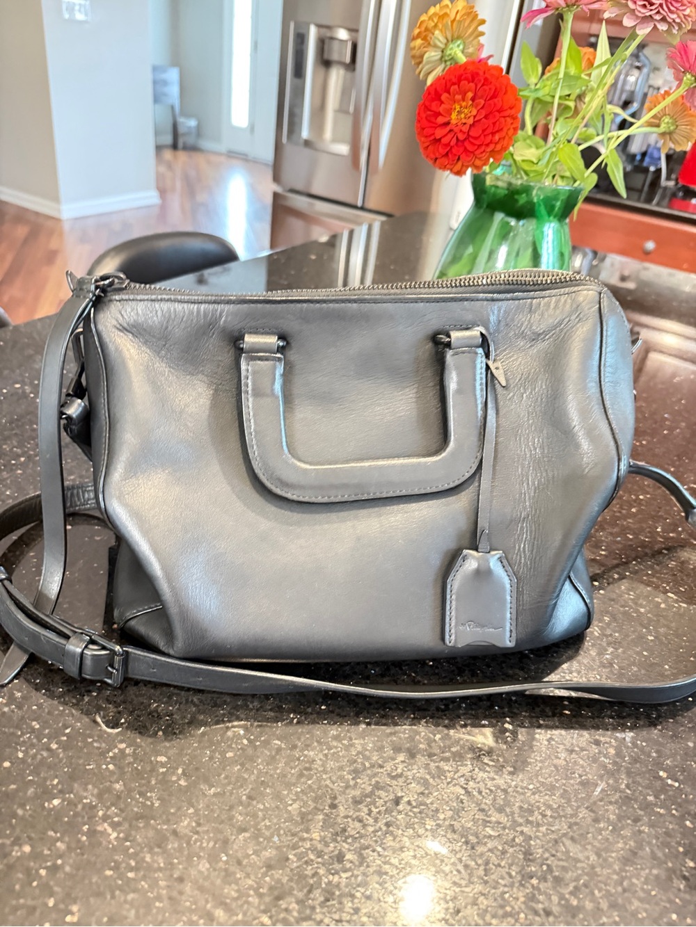 3.1 Phillip Lim Black Leather Satchel Top Handle Detachable Strap and Zip Pouch